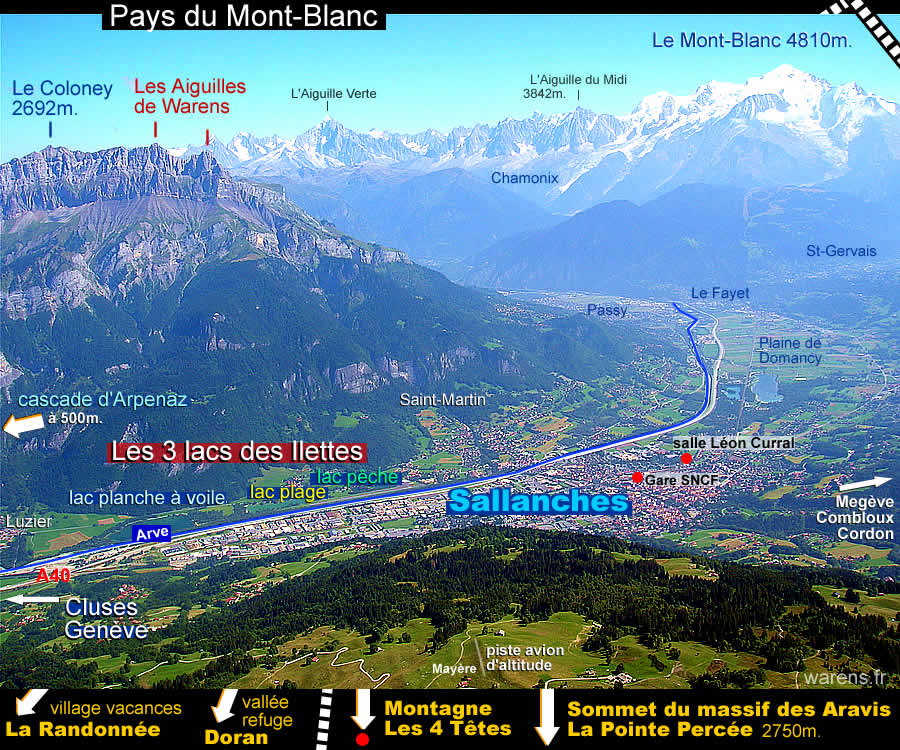 carte sallanches, mont-blanc, aiguilles de warens